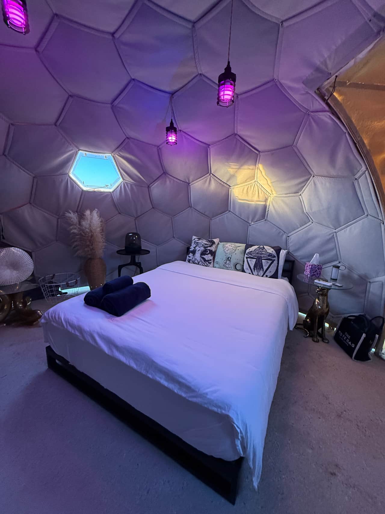 Comfy bed inside Space Pod 009's dome