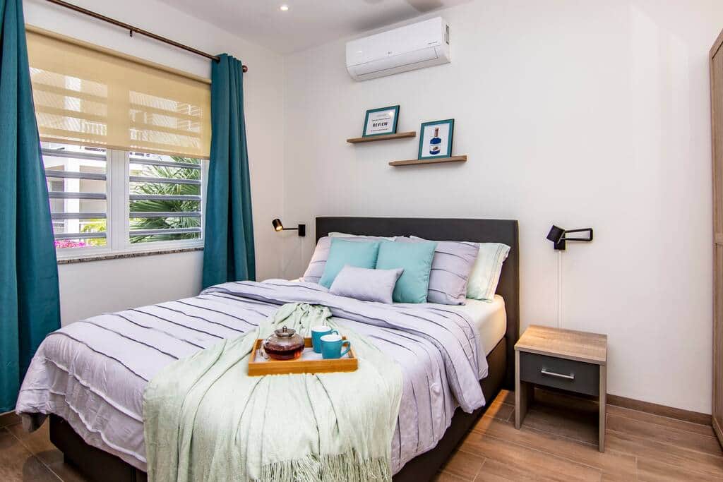 Master bedroom with queensize bed.