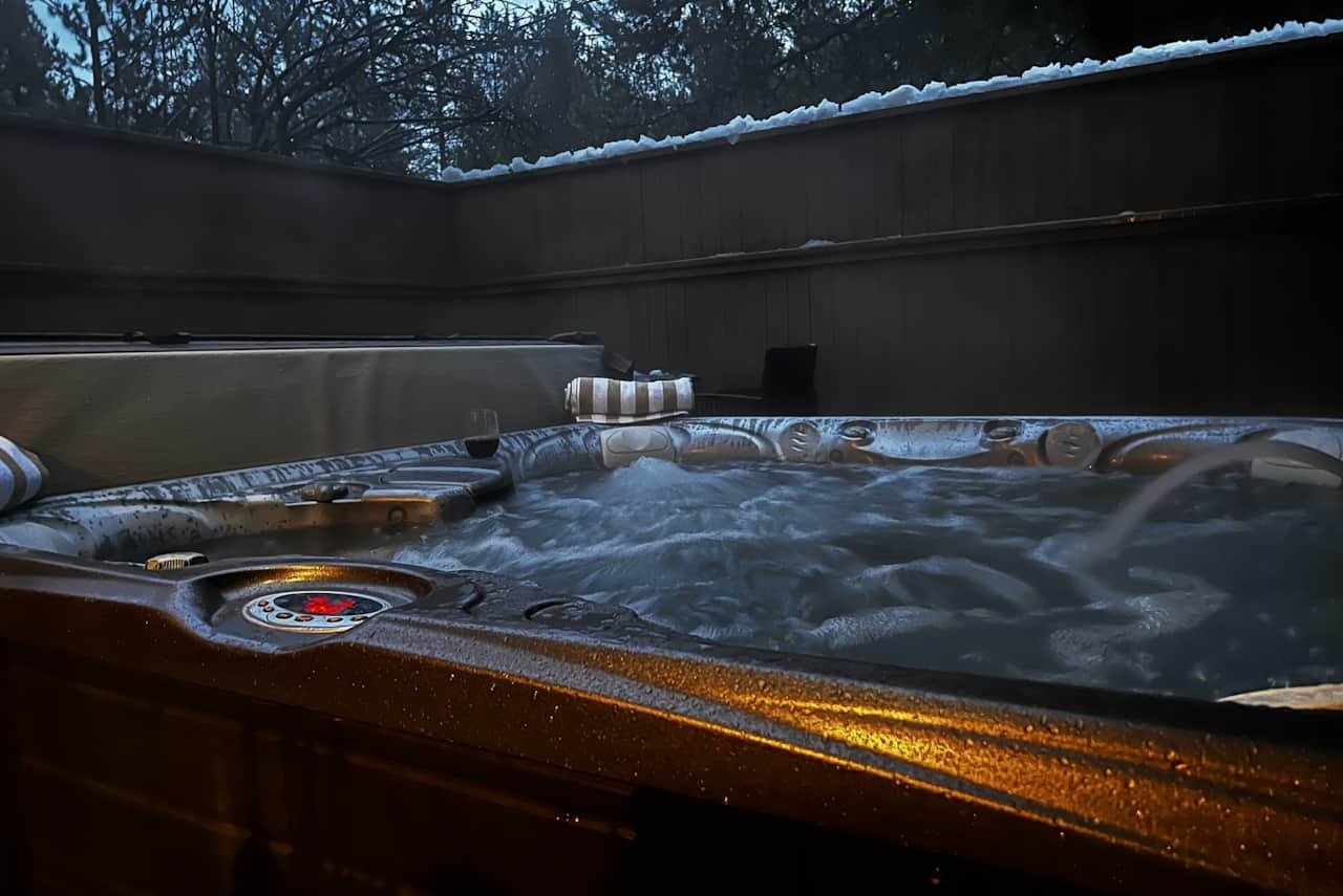 Imagine yourself here - in our private 8 person hot tub - under the stars and pines.