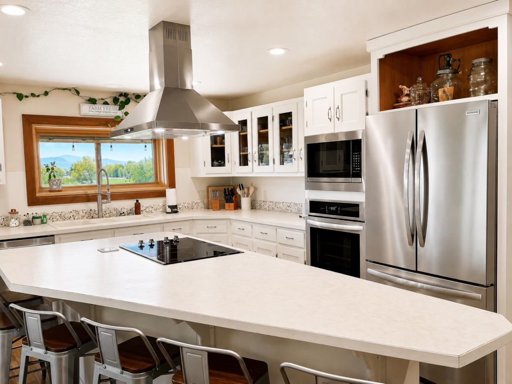 Cook and gather around the large island with all-new stainless appliances. Cook and gather around the large island with all-new stainless appliances.