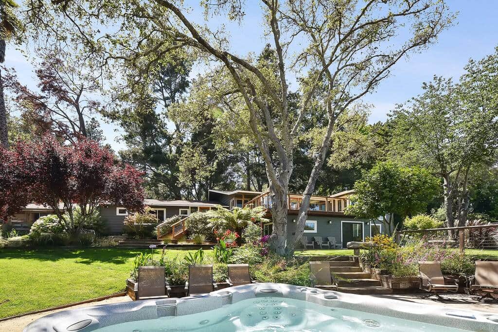 Looking up at the house from the 10 person hot tub