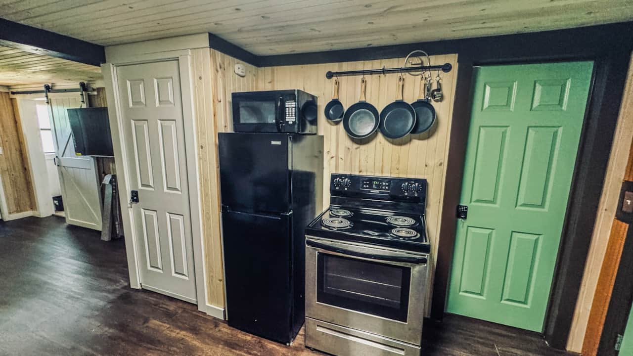 Enjoy a hot cook meal, fridge for tasty beverages, microwave for quick bites