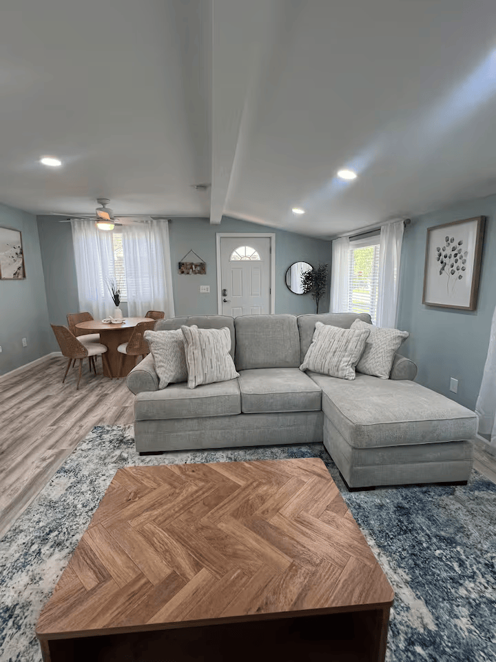Airy living room with large windows