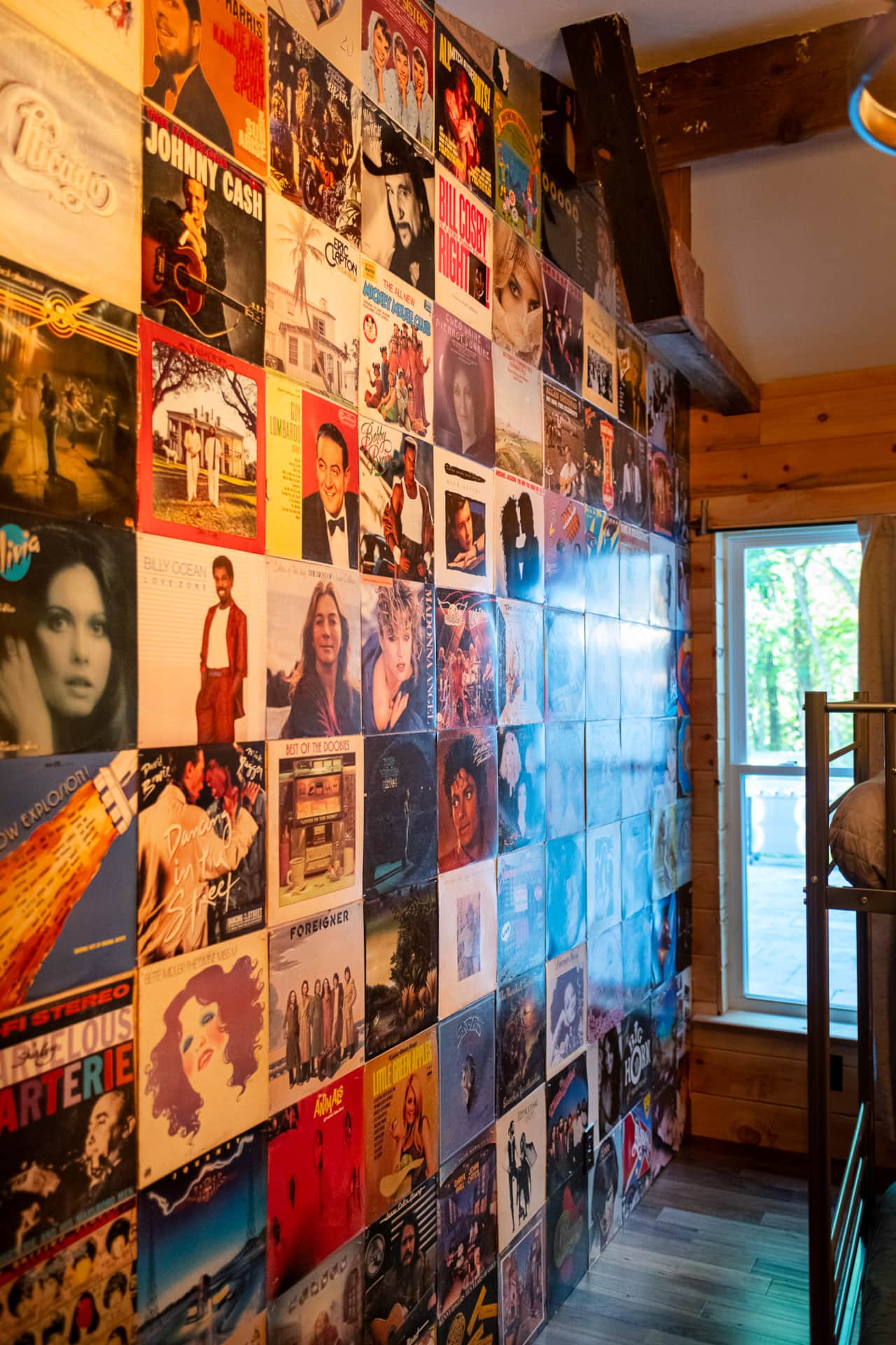 Magnificent Record wall in bunk room