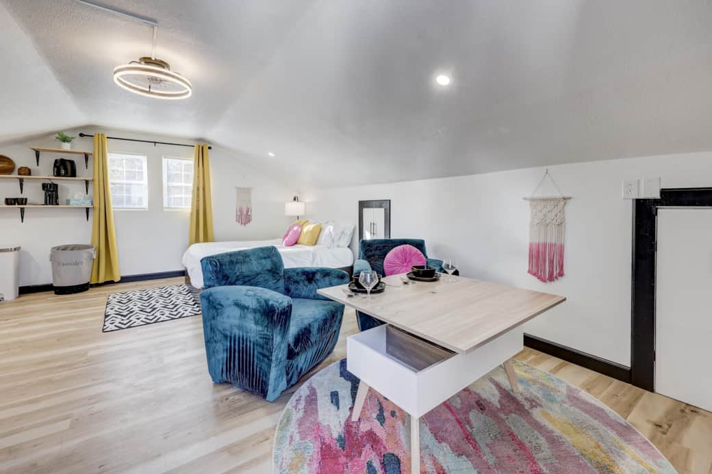 Enjoying a morning coffee or breakfast, this convertible table meets whatever your needs are! Enjoying a morning coffee or breakfast, this convertible table meets whatever your needs are!