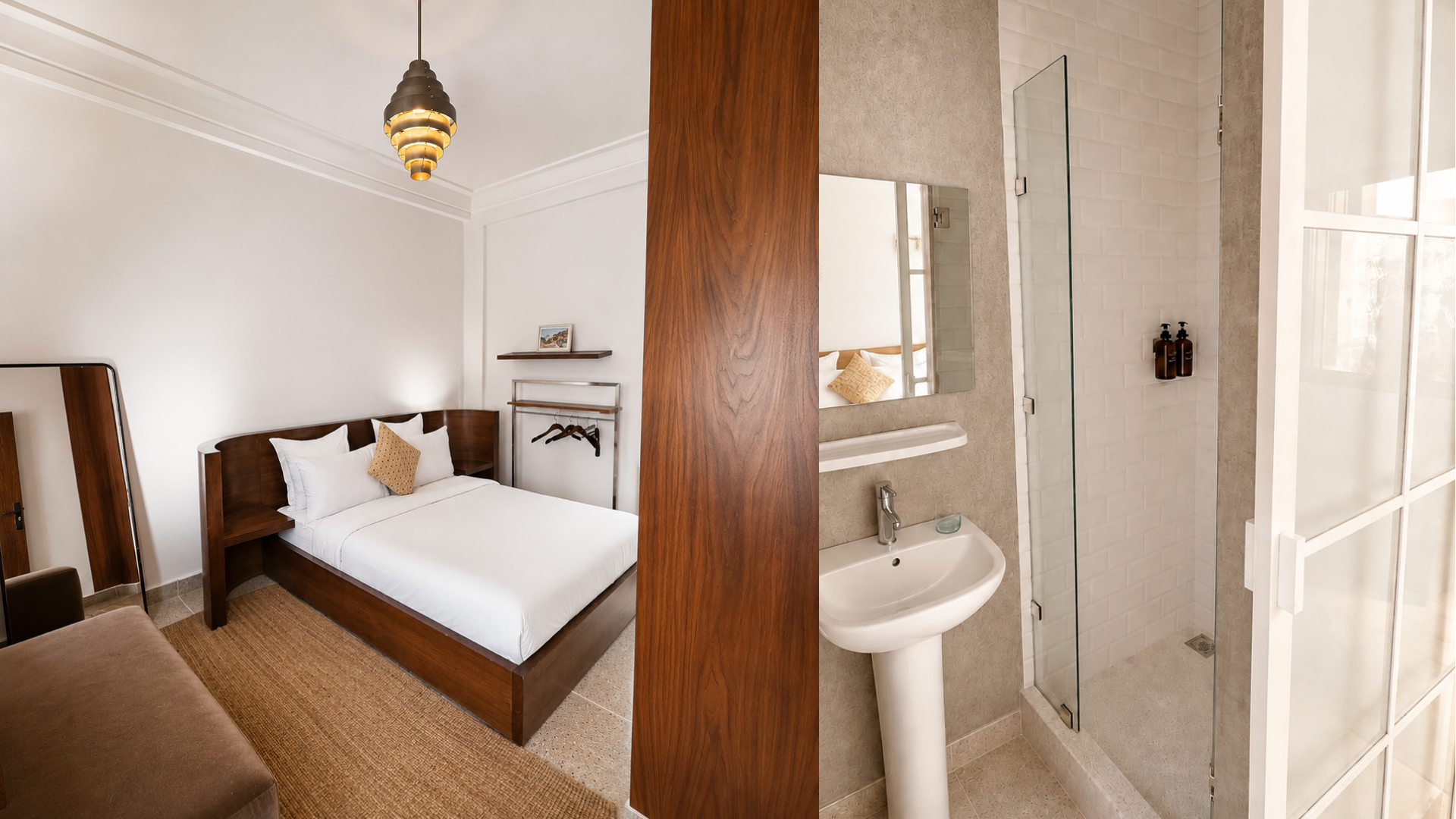 Chambre 2 — lit double, salle de bains avec douche et WC Chambre 2 — lit double, salle de bains avec douche et WC