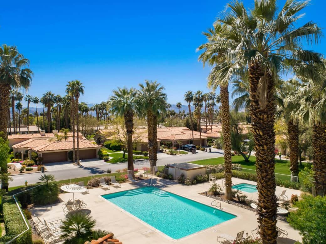 Arial view of the pool and hot tub directly across the street.