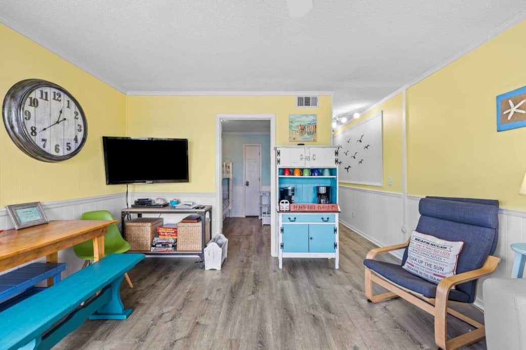 Family Room viewing kitchen and kids room.