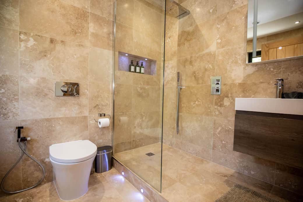 Travertine wetroom with Cascade shower