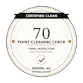 RENTAL12 Certified Clean badge — 70-point cleaning protocol verified on every turnover