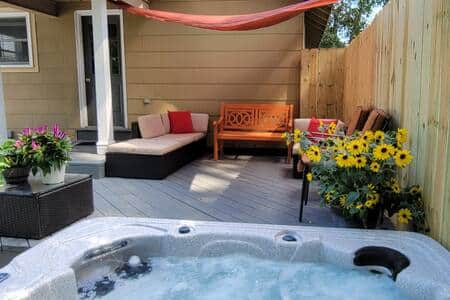 Outdoor tub looks a little different this time of year, but its still hot! Outdoor tub looks a little different this time of year, but its still hot!