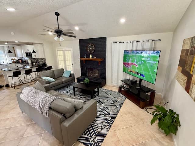 Enjoy your favorite TV program on leather sofa and couch