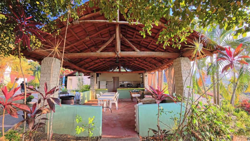 Outdoor kitchen sitting area wide