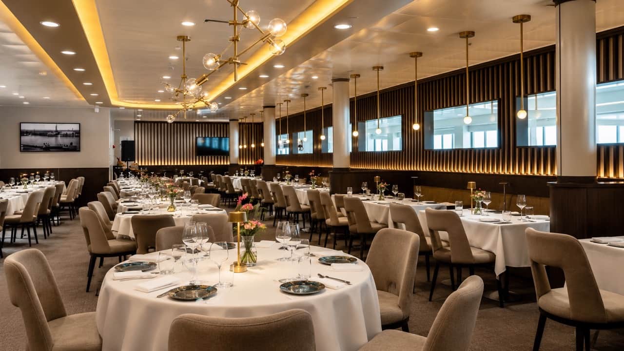 Onboard restaurant on Grimaldi Lines ferry to Sardinia — RENTAL12 partner dining experience