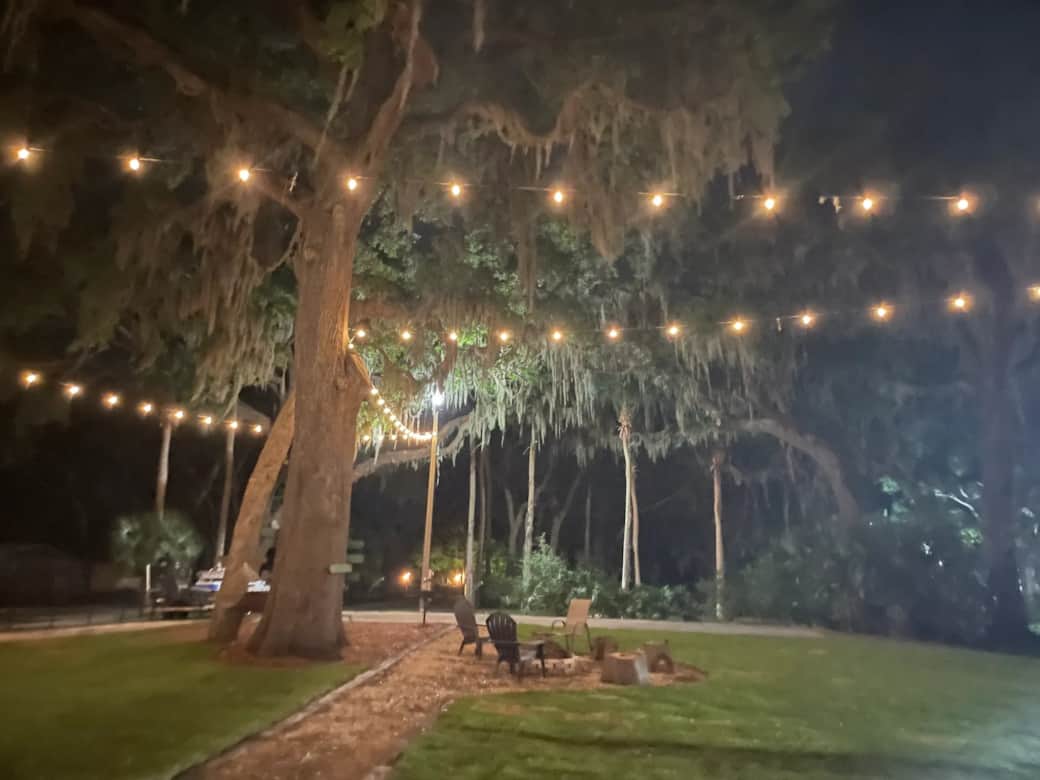 Night time view of fire pit