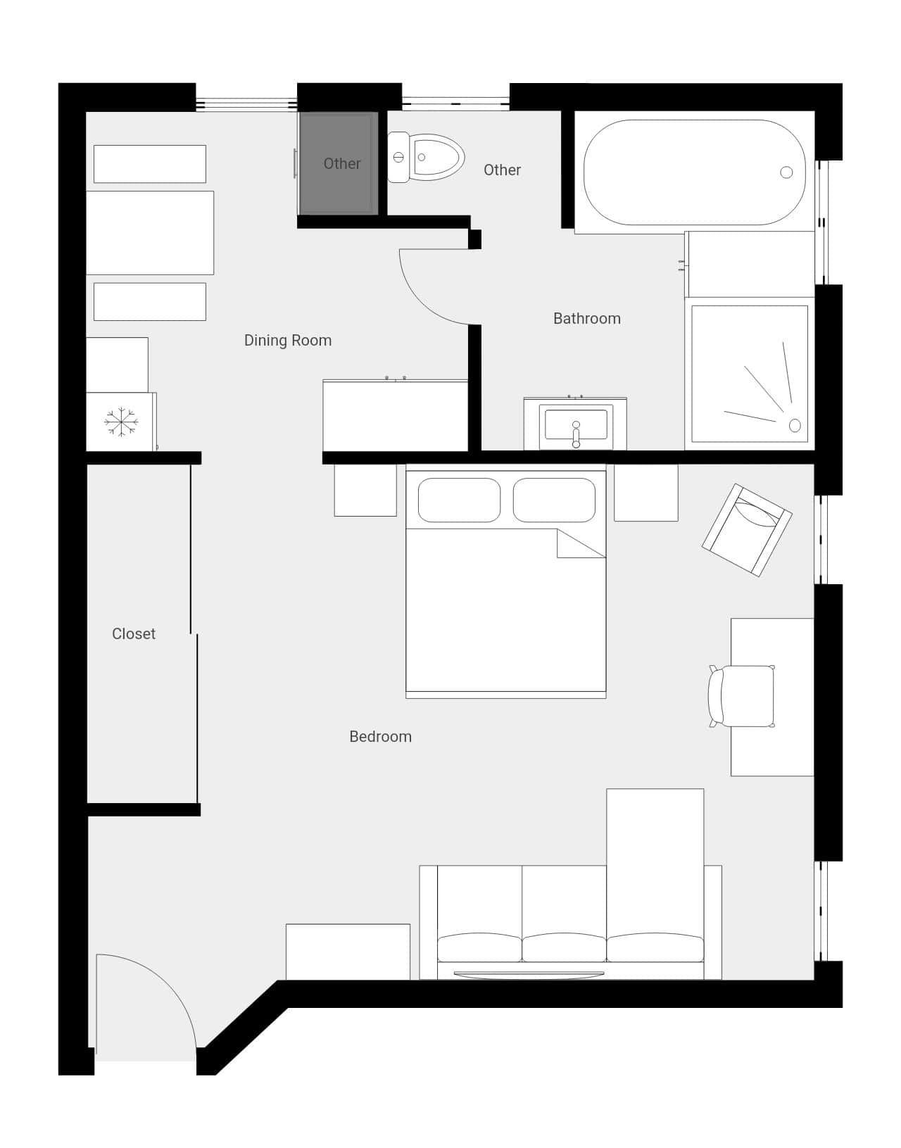 Floor Plan - Approx 600 sq ft