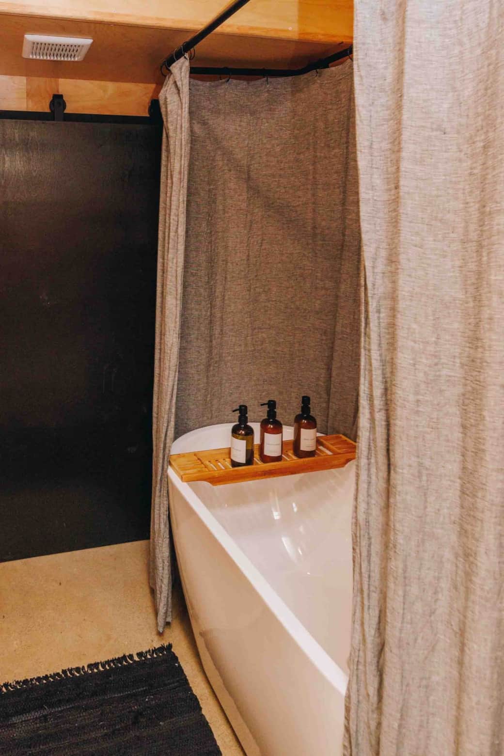 The bathroom has a soaking tub. We have a tankless hot water which means endless hot water. 