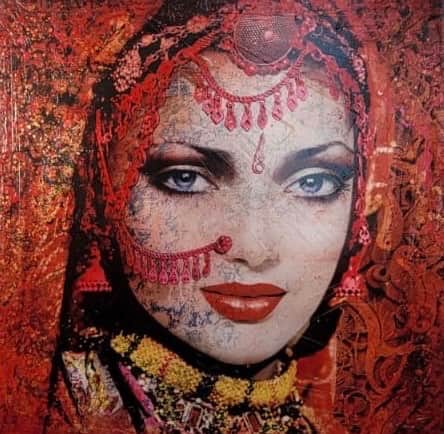 Black and silver textured intersecting circles — minimalist abstract original