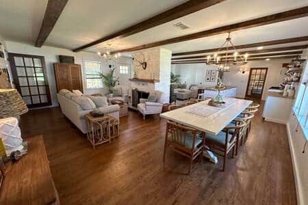 Dining area, kitchen and living room