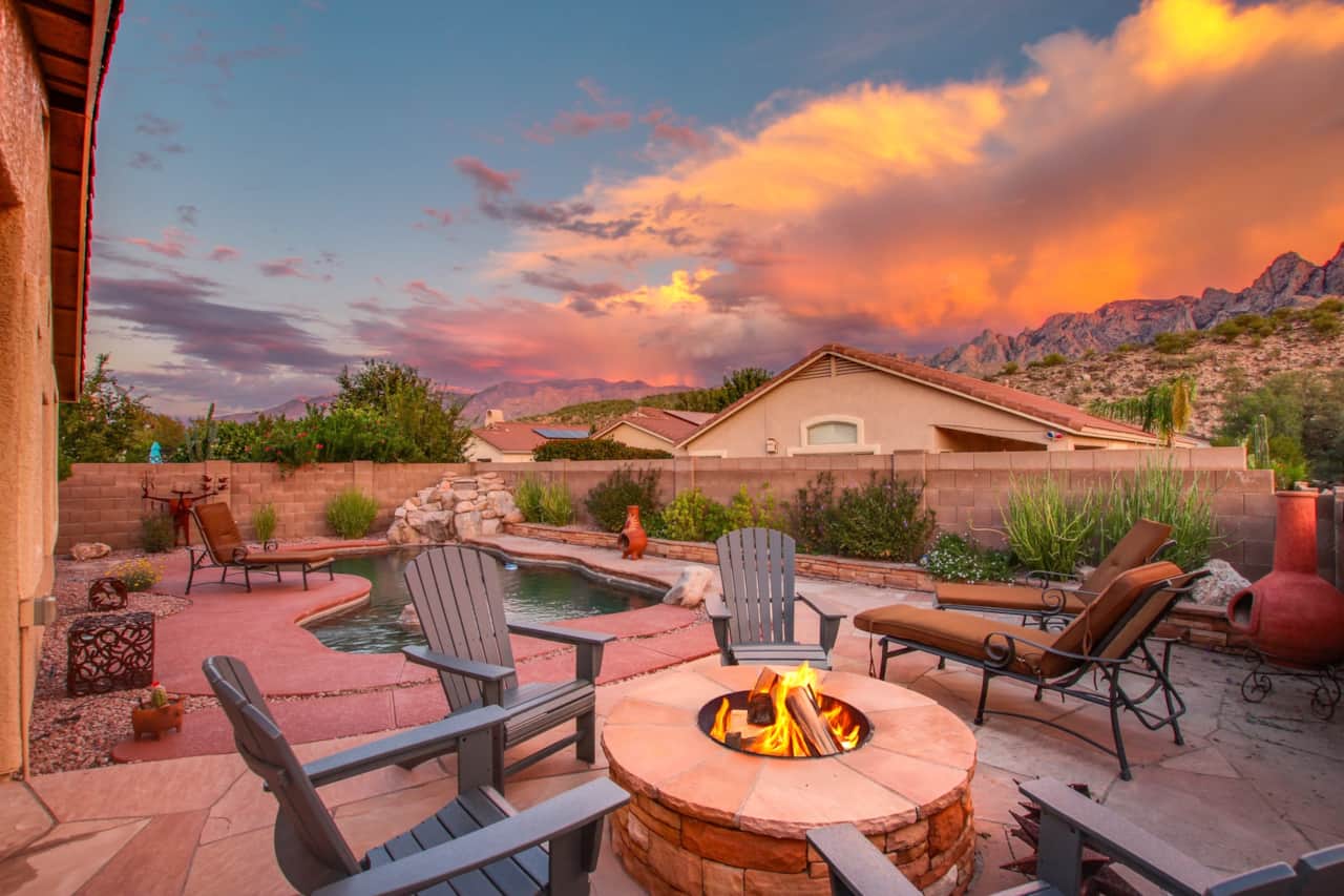 Pool, patio and views
