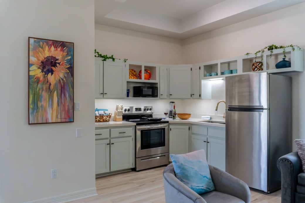 This beautiful property includes a full kitchen with all the essentials for a home cooked dinner at home!