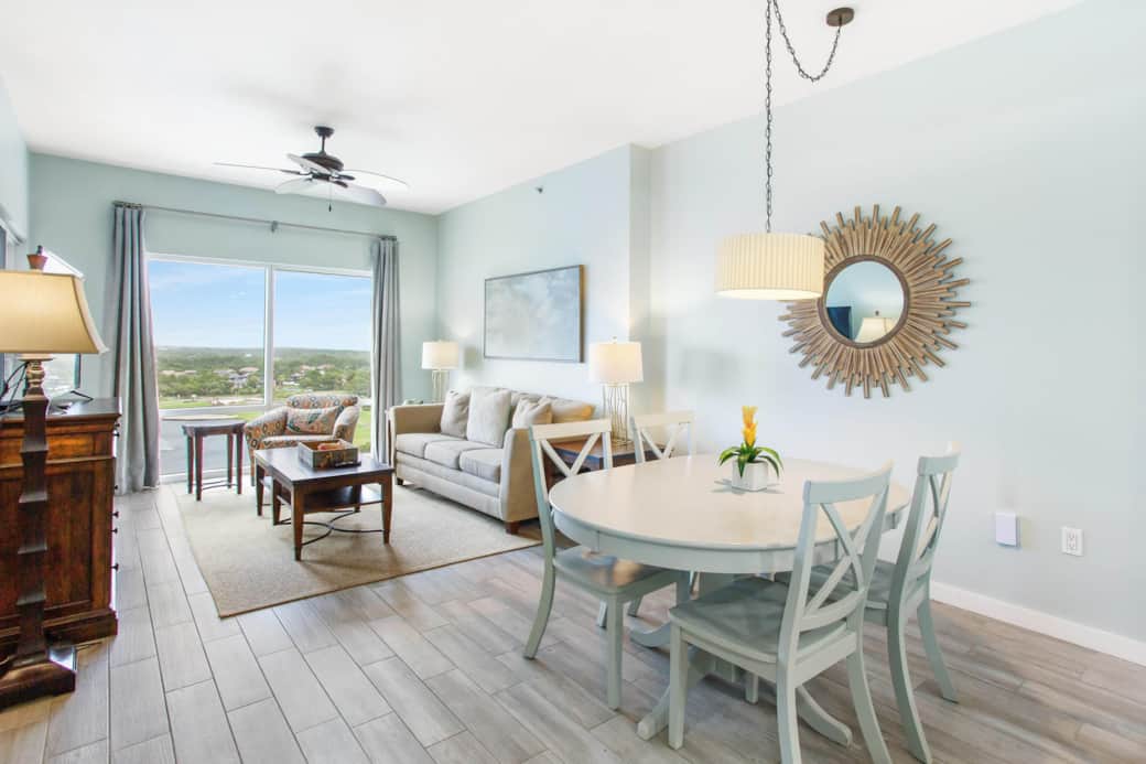Open living, kitchen and dining space