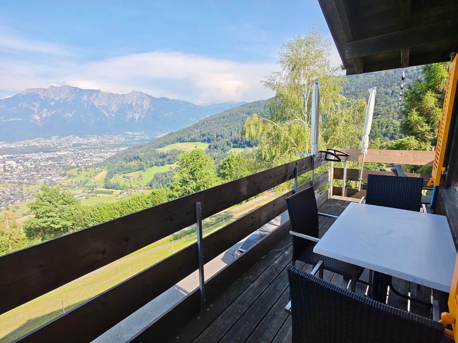 Nebelmeer Chalet balcony overlooking the Rhine Valley and the Alps