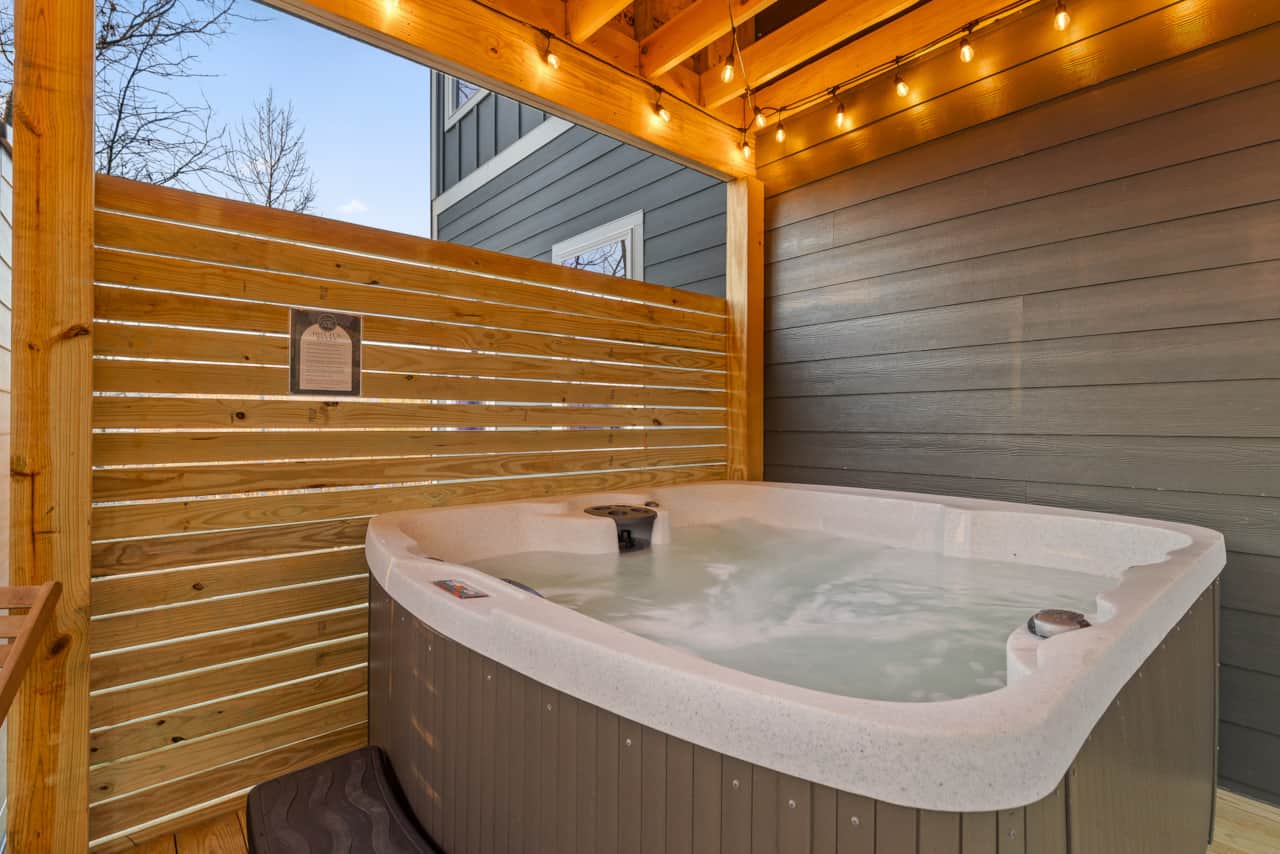 Private Hot Tub Terrace with String Lights 2