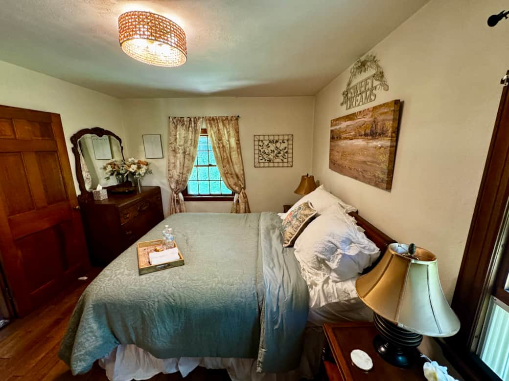Queen Bedroom with Serta mattress and box springs, medium firm with pillowtop.