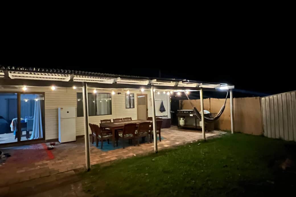 The evening can be spent at the outdoor entertainment area which is covered.