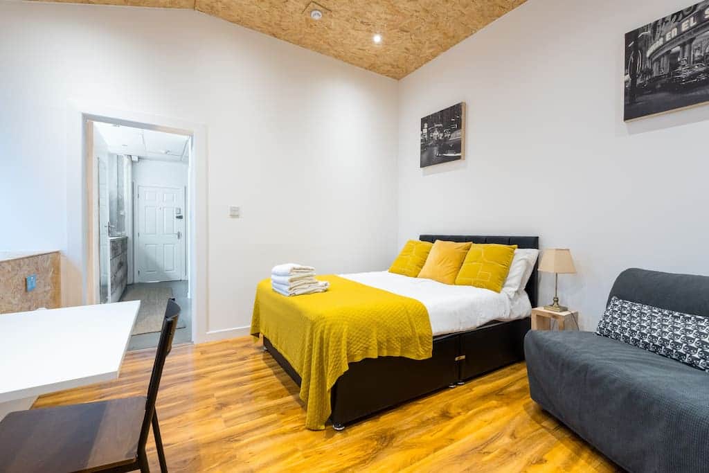 Bedroom, Sofa bed, work space and TV area