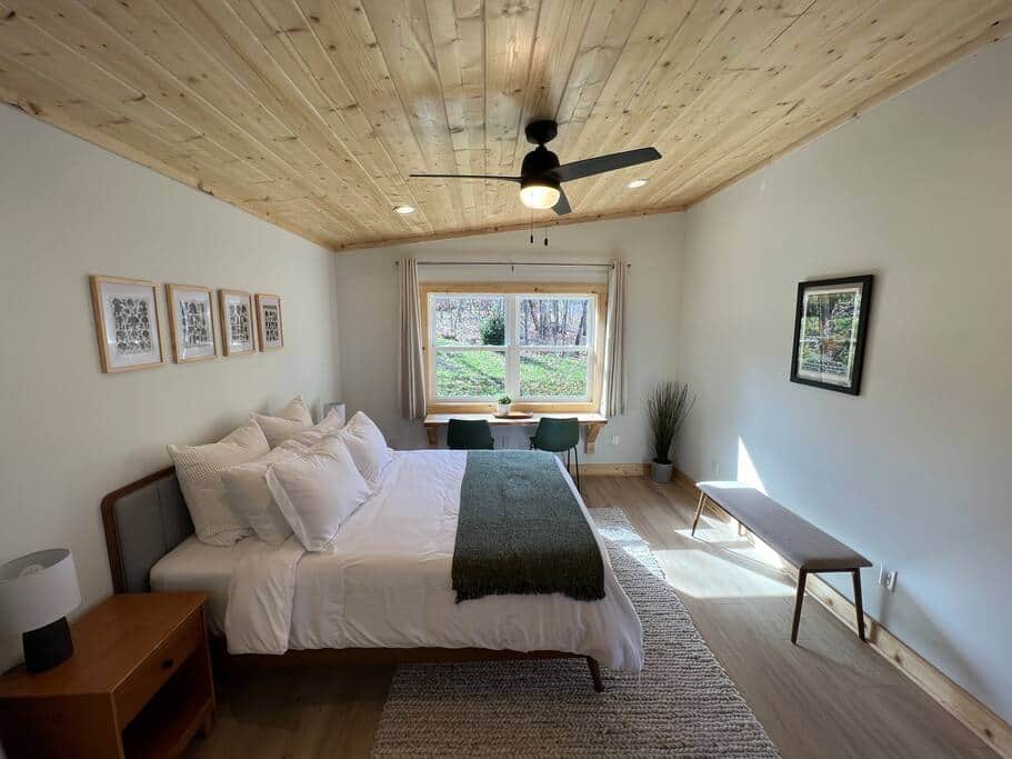 Modern, comfortable bedroom suite with queen bed and luxurious linens