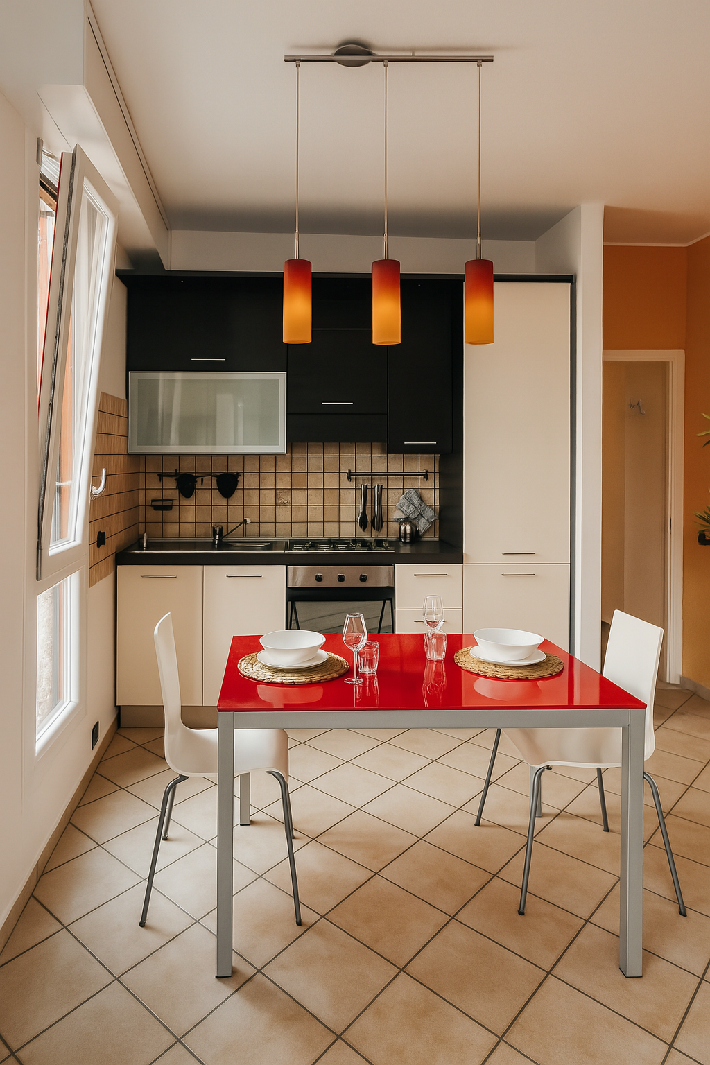 Cucina con tavolo da pranzo