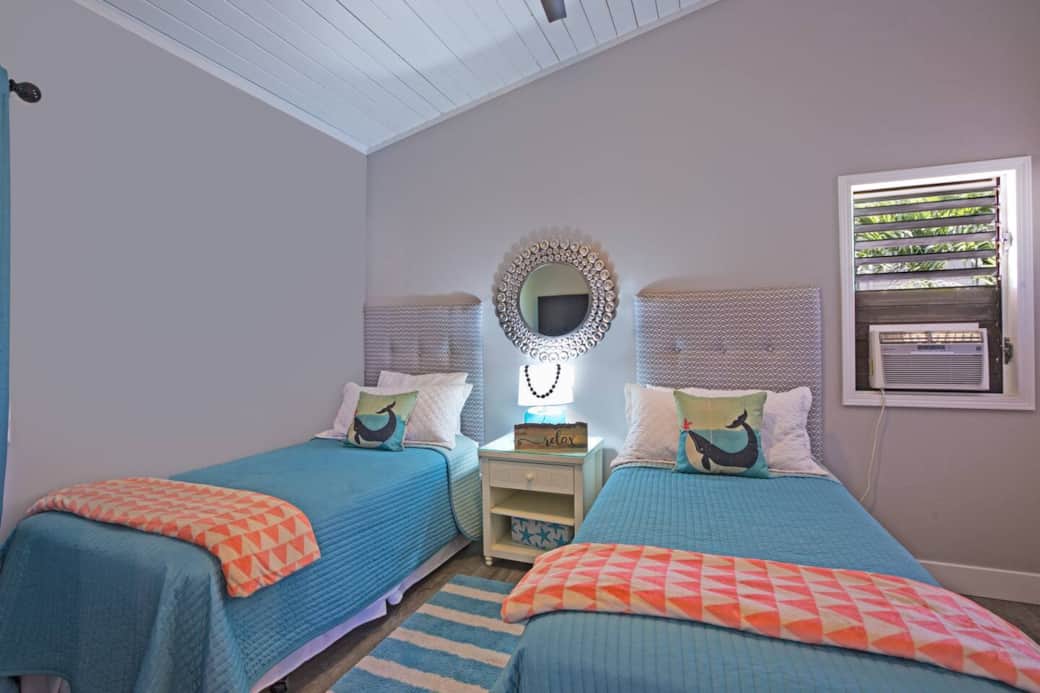 First Bedroom has two twin XL beds, AC, and ceiling fan for guest comfort. First Bedroom has two twin XL beds, AC, and ceiling fan for guest comfort.