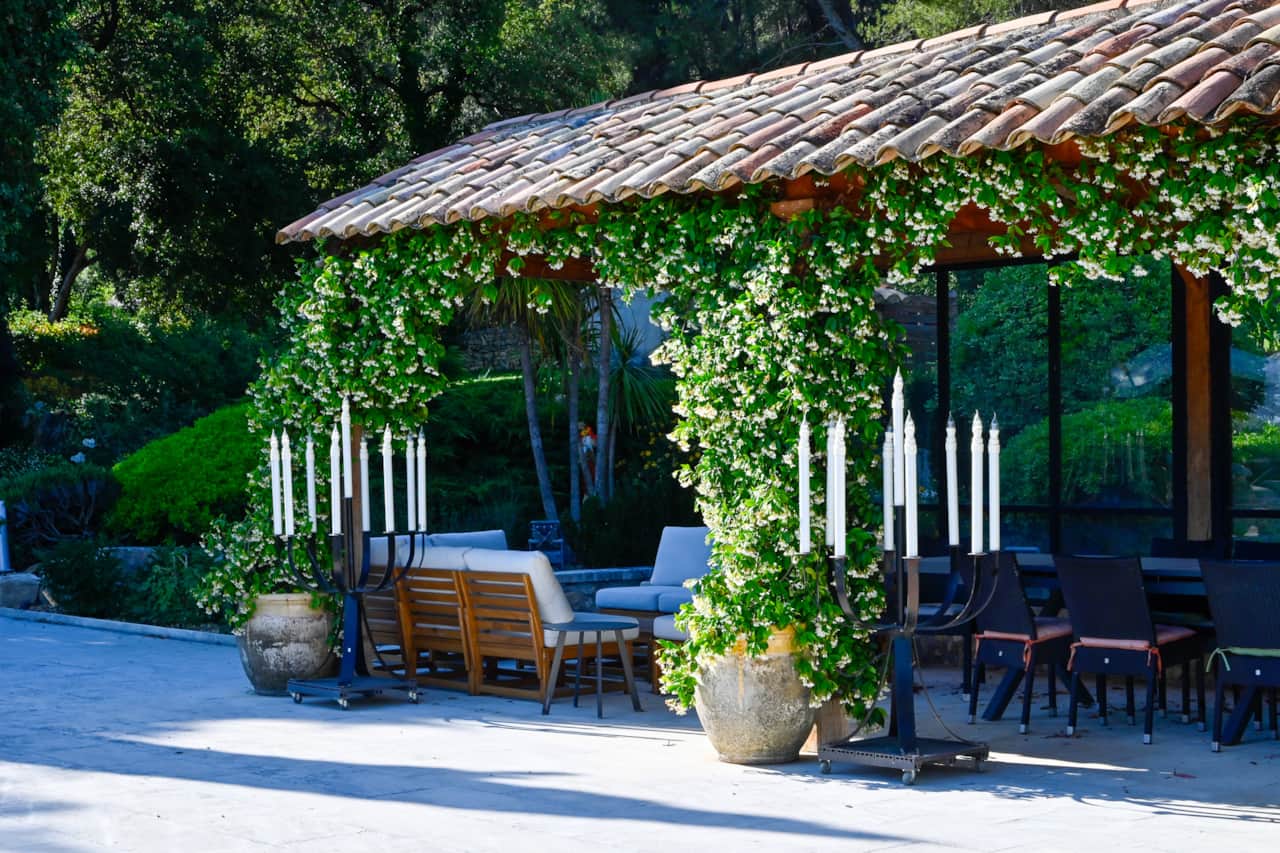 Shaded terrace beside the pool, reserved for your group