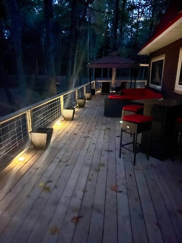 Solar lights to illuminate the area, creating a warm and inviting ambiance at night