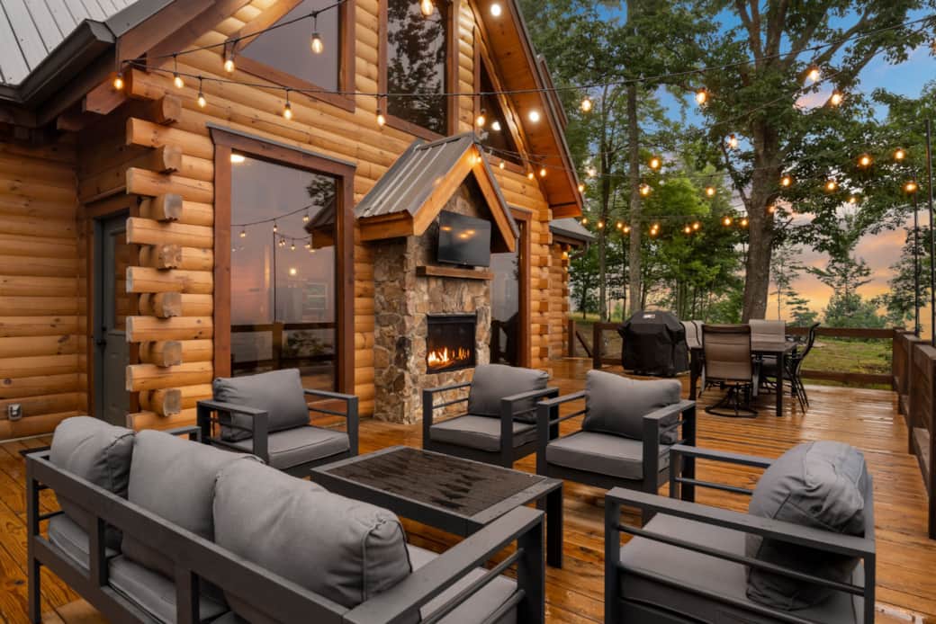 Deck seating for large gatherings and morning coffee breaks