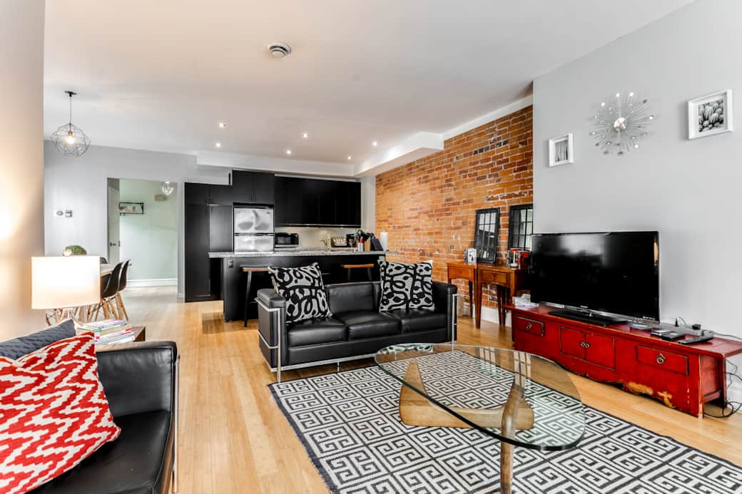 Spacious living area in a North York short-term rental, with modern comforts.