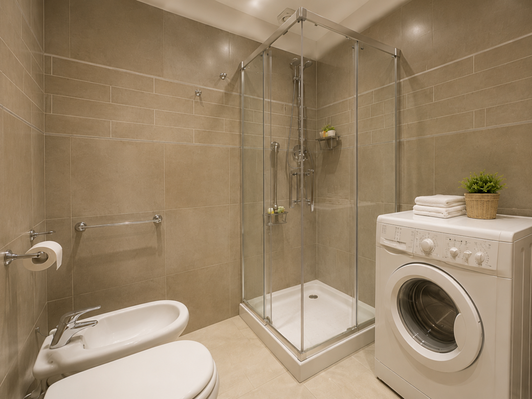 Bagno raffinato con ampia doccia e comfort moderni