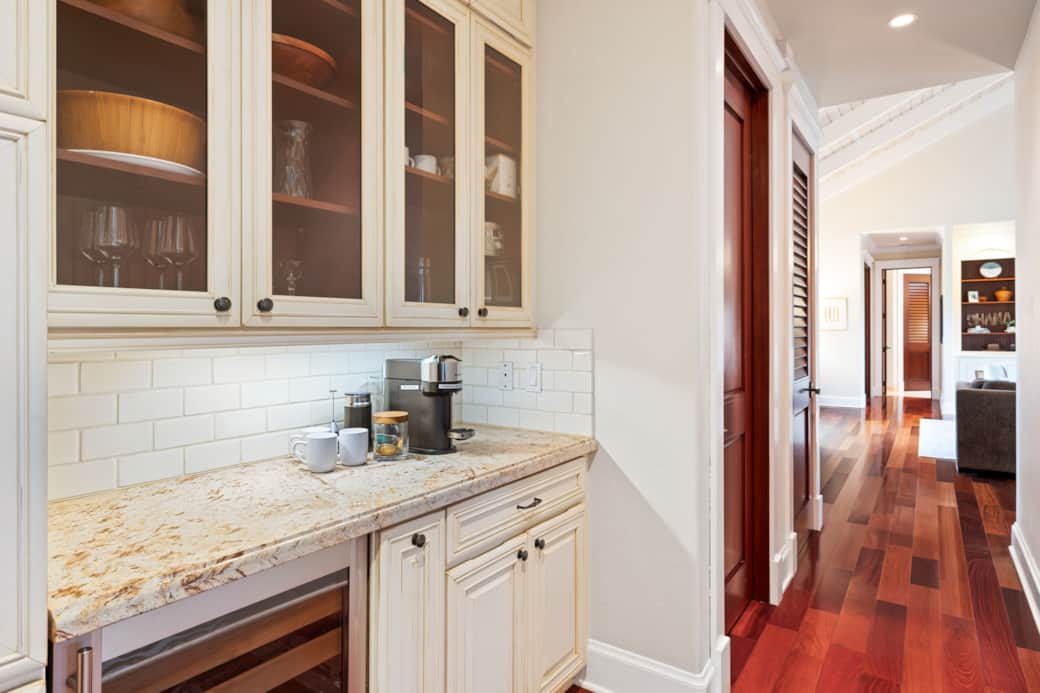 Wine fridge and coffee bar
