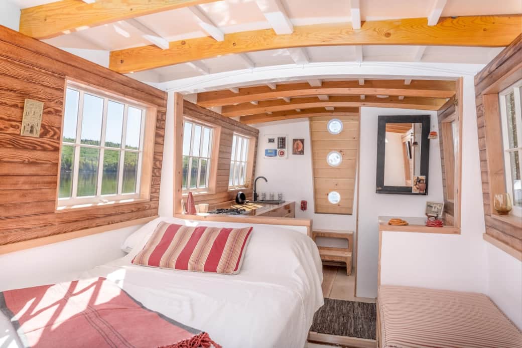 Double bed with view of kitchen Double bed with view of kitchen