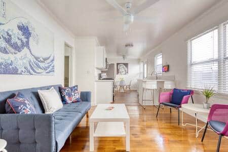 Large open living, kitchen, dining great room. Pull out new sofa , great entertaining space.