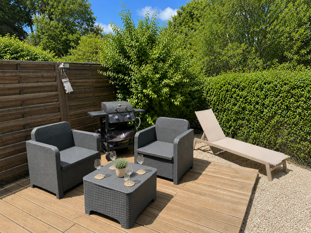 terrace, garden, garden furniture, barbecue