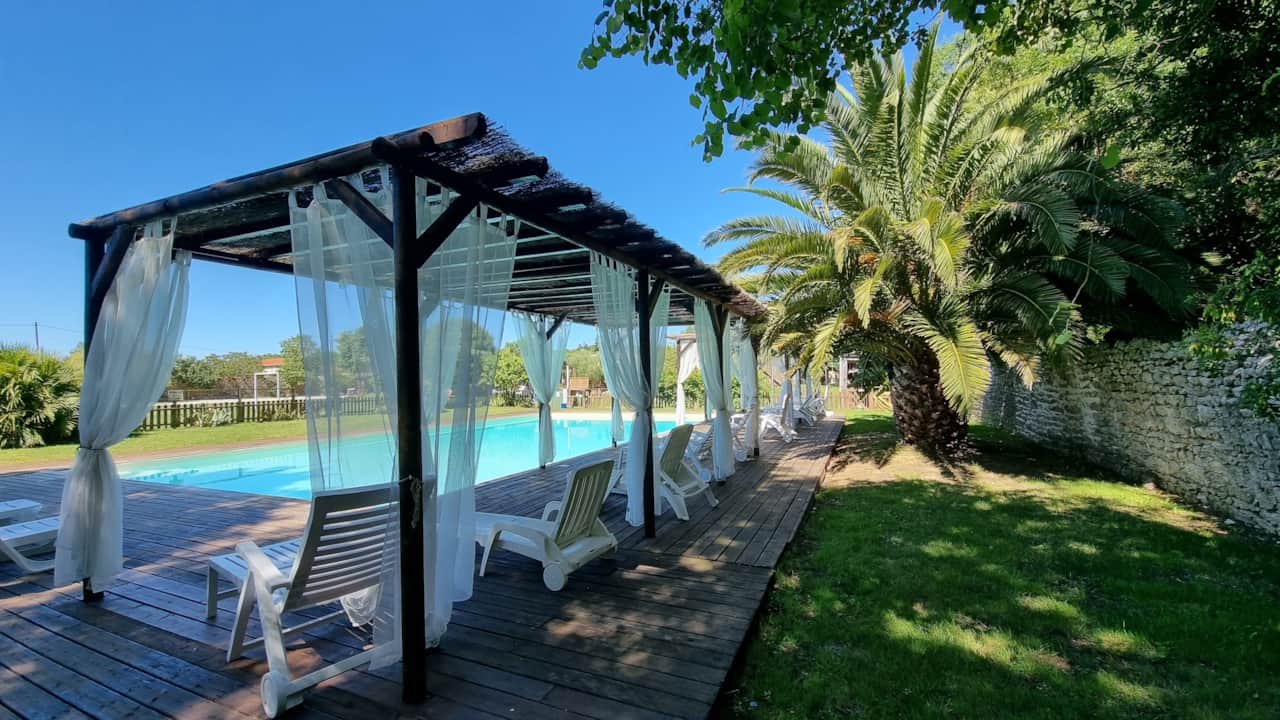 Exotic pergola with pool view