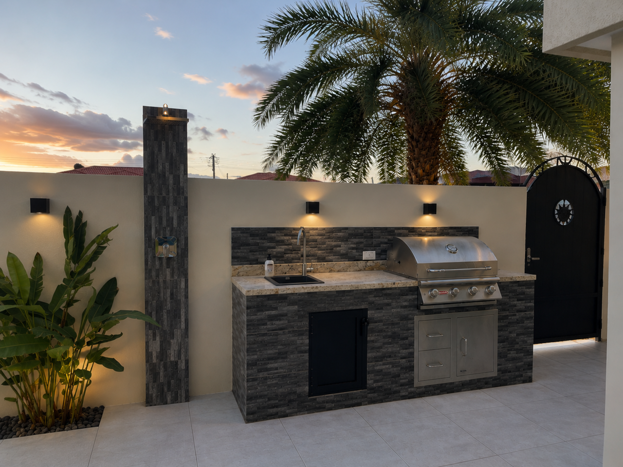 Gas BBQ and outdoor shower