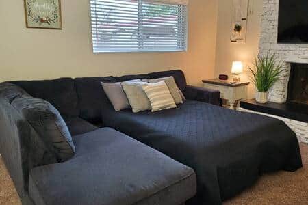 The couch pulls out into a full bed.
