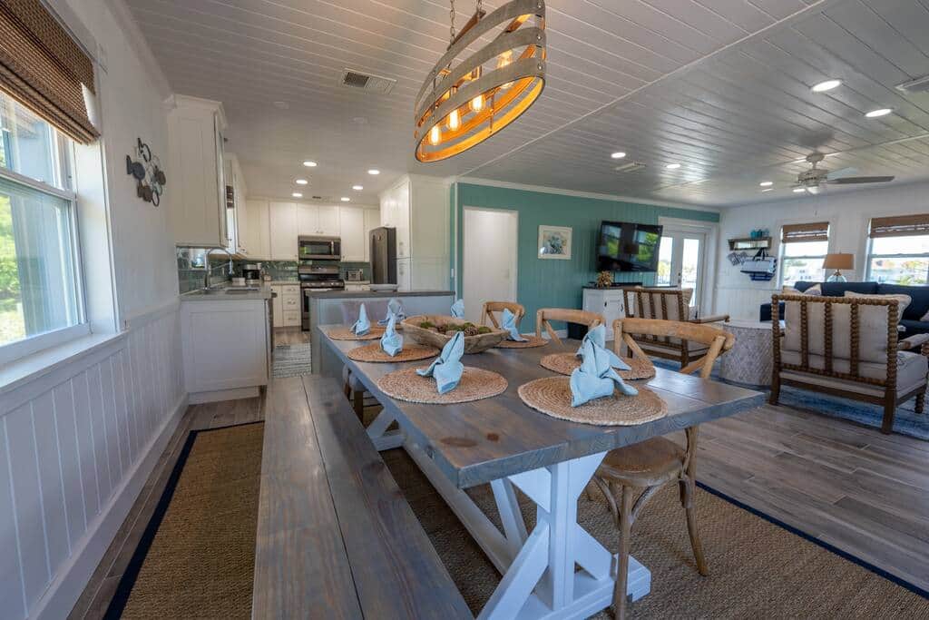 Large farm table seats 8 adults comfortably + breakfast table for 2 Large farm table seats 8 adults comfortably + breakfast table for 2