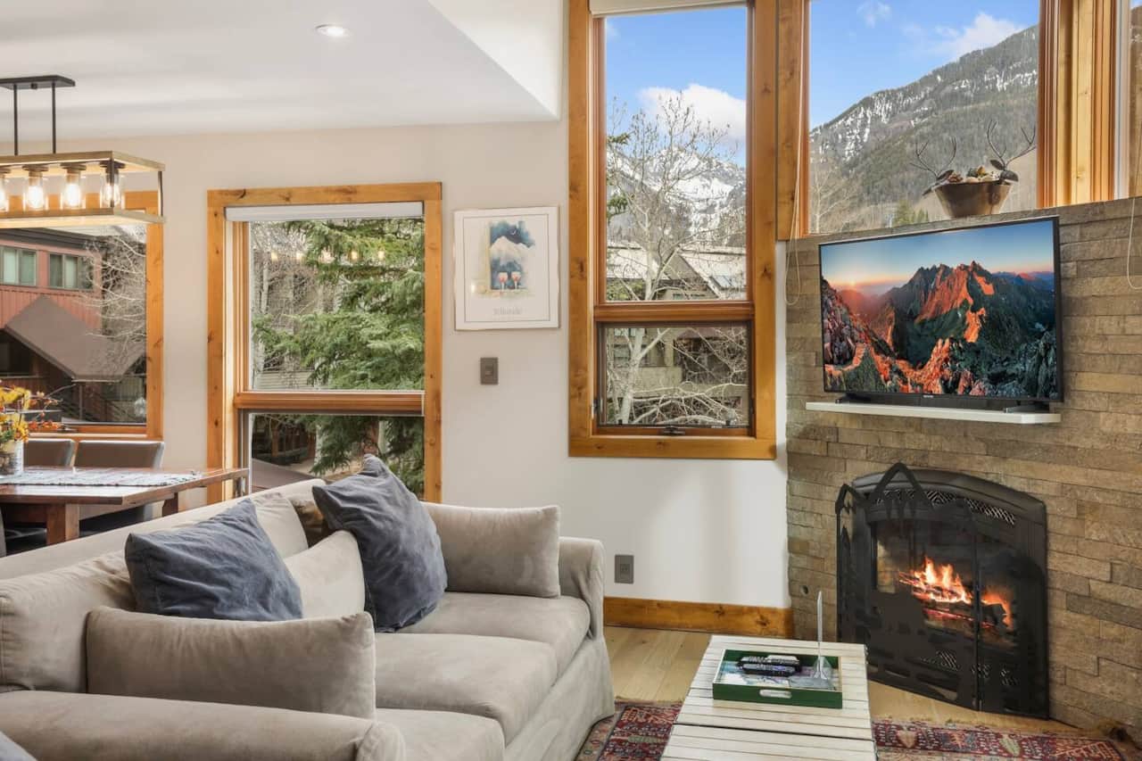 Cozy up with flames and far away views. 