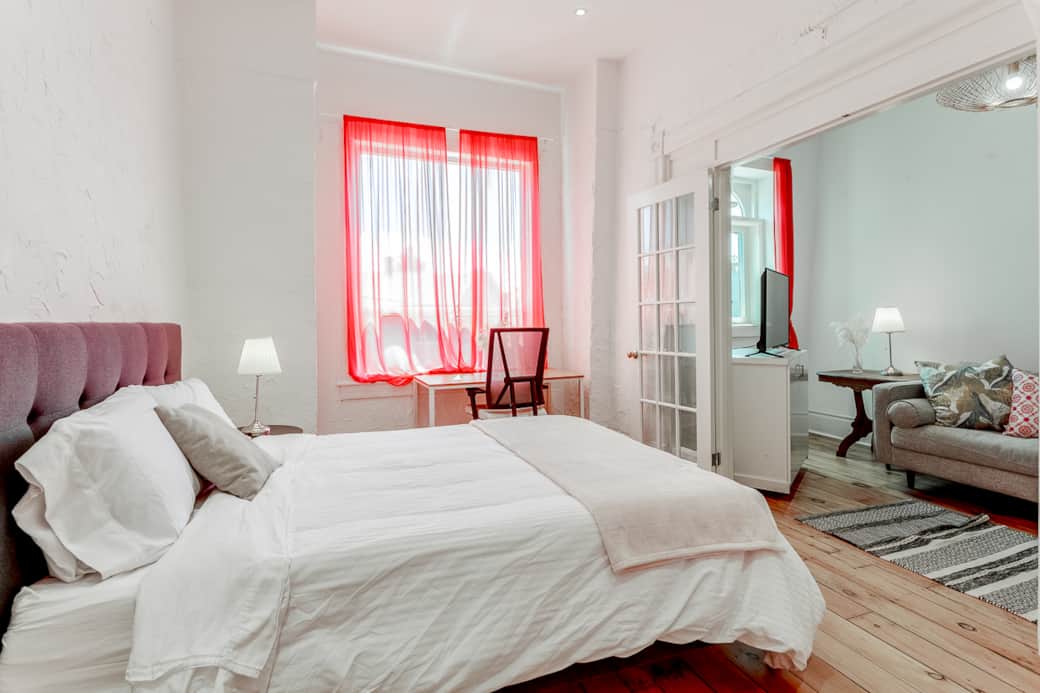 South Bed with workspace premium linens in Toronto rental  