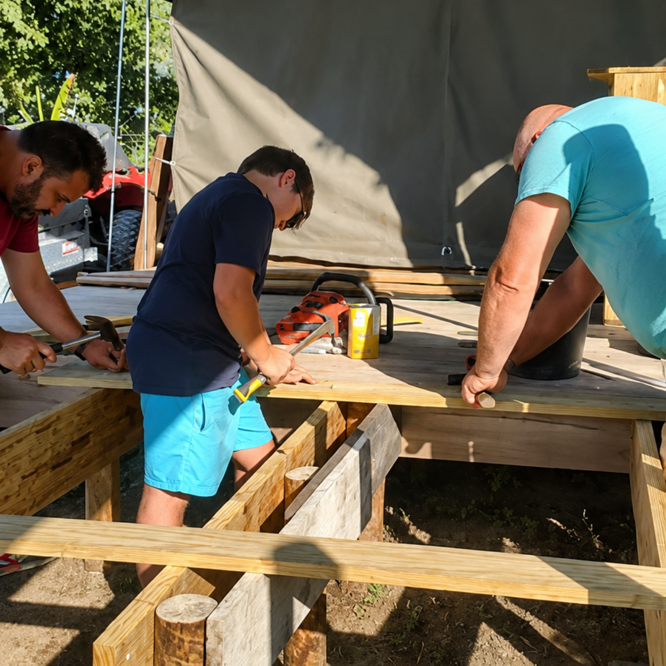 Angelo helping to put in nails at 10 years old